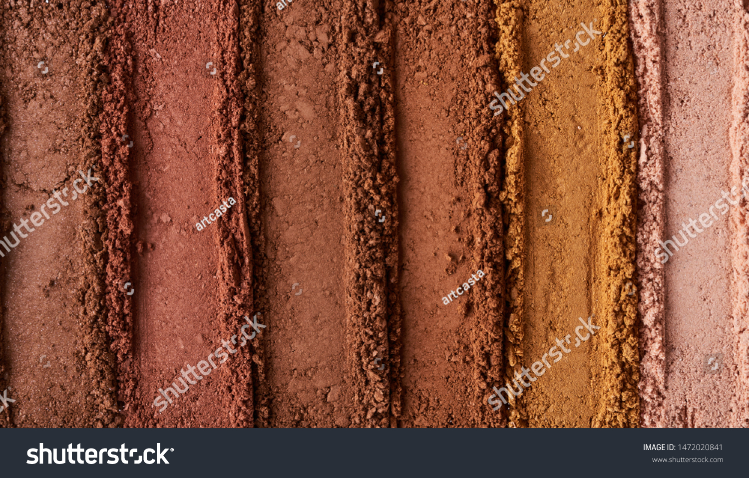 Broken eyeshadows in trendy shades isolated on white background