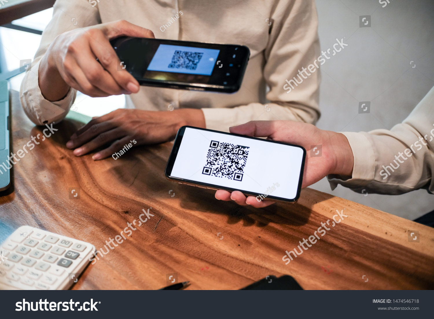 Qr code payment. Woman scanning QR code online shopping cashless technology concept