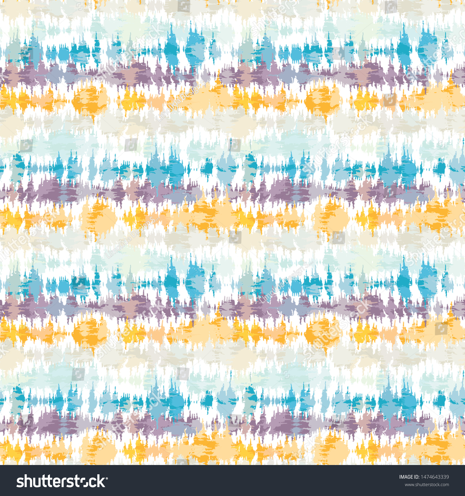 Seamless pattern tie dye shibori stripes. Colorful boho summer background. Vector textile retro swatch.