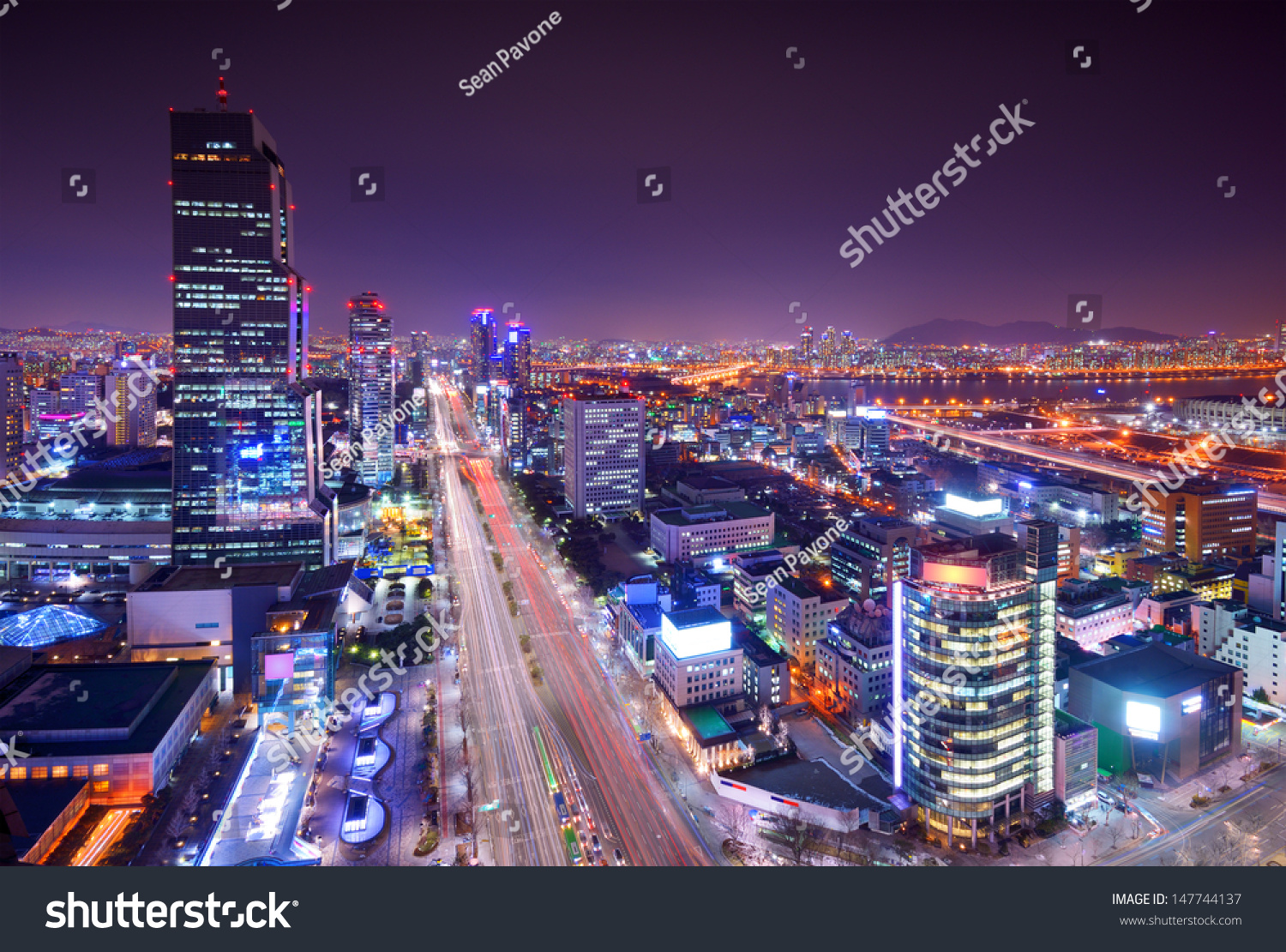 Gangnam District  Seoul  South Korea skyline at night.