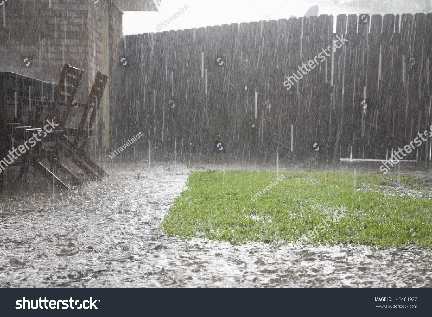 View of heavy rains in backyard