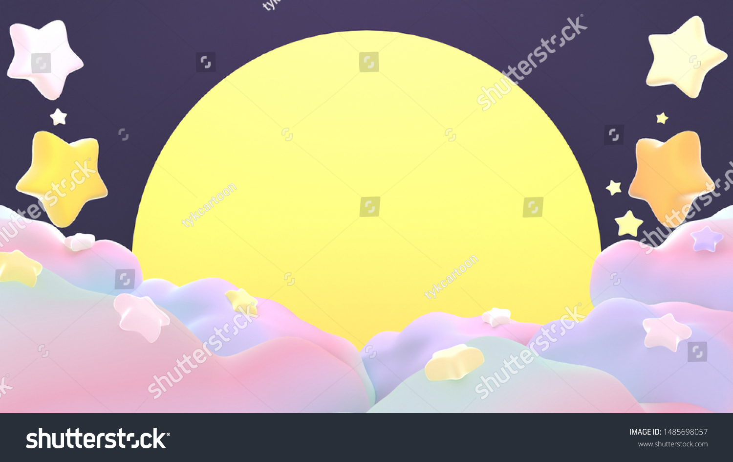 Full moon  pastel clouds  and stars. 3d rendering picture.