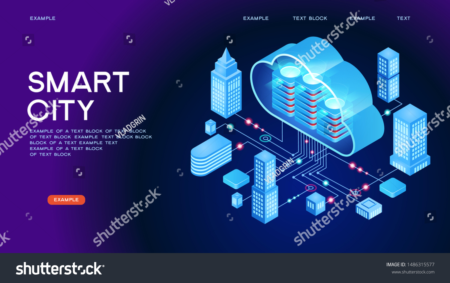 Smart city or intelligent building isometric vector concept. Smart home control concept. Concept home with technology system. 3d isometric vector illustration.