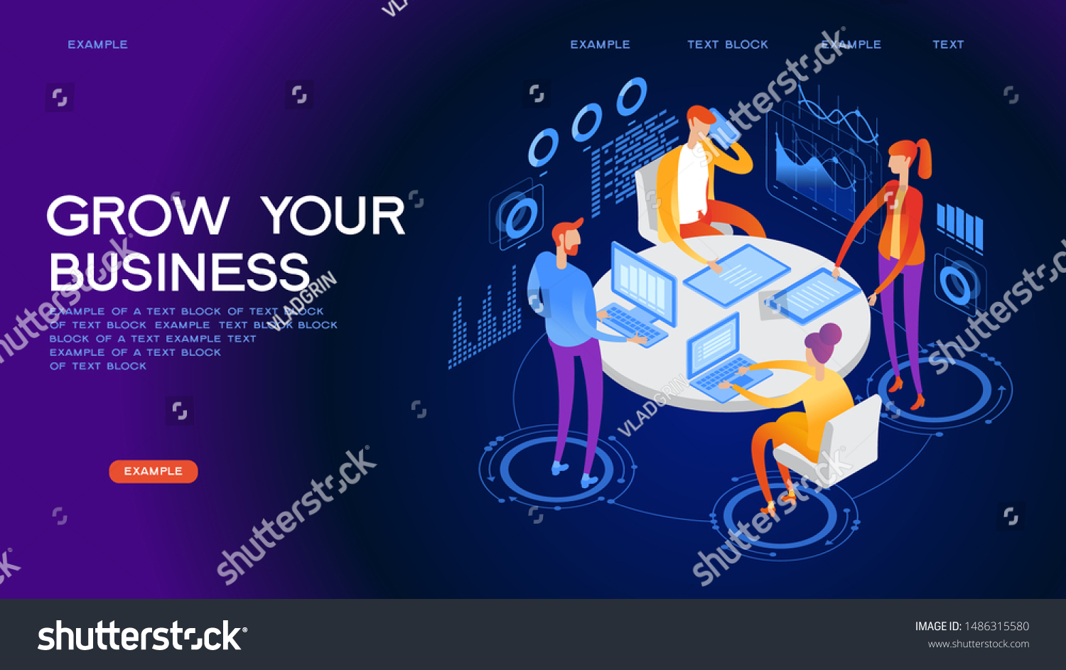 Grow your business concept. Corporate training  seminar. People team contemporary management. Flat isometric vector illustration.