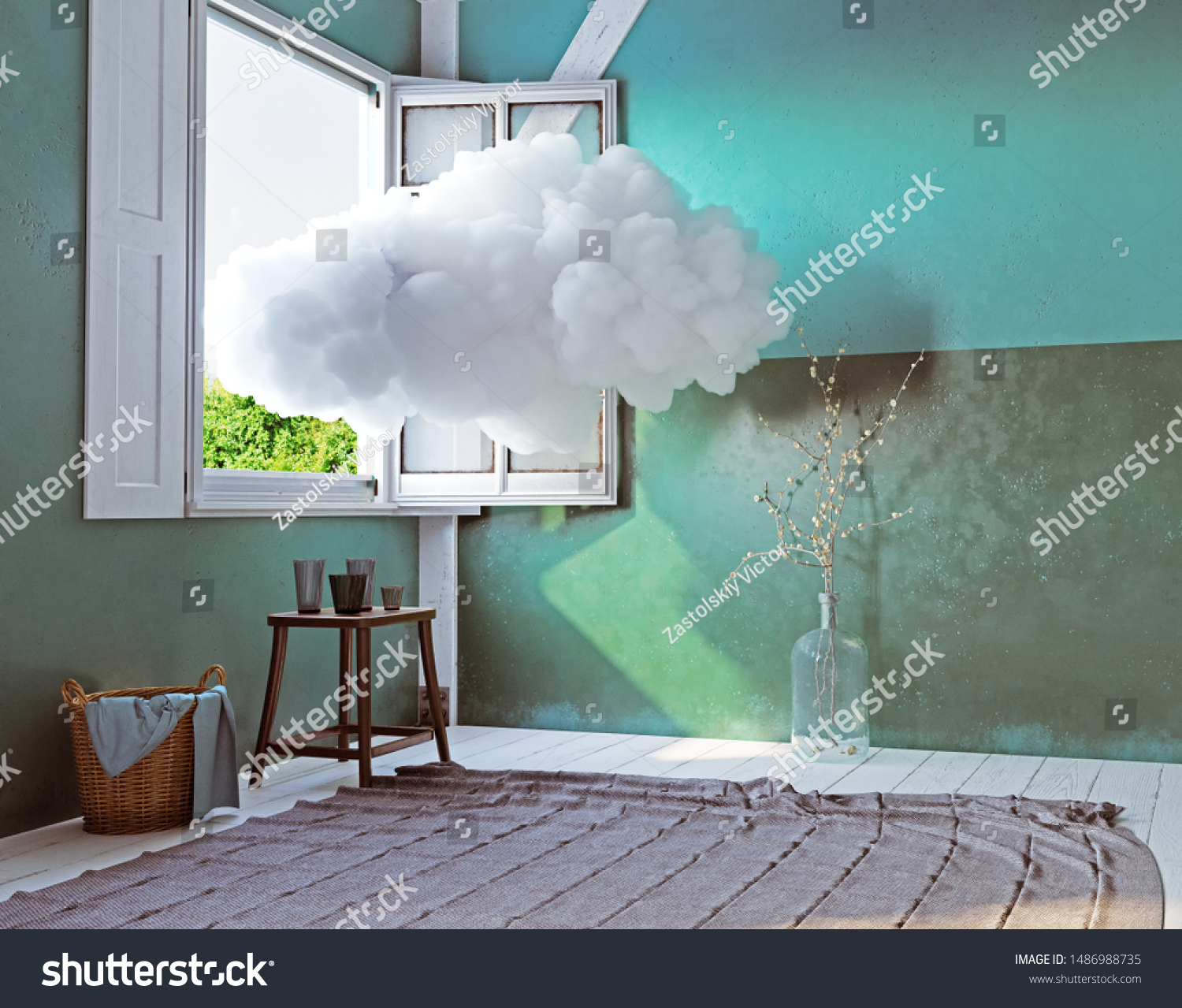 cloud in the room. 3d creative concept rendering
