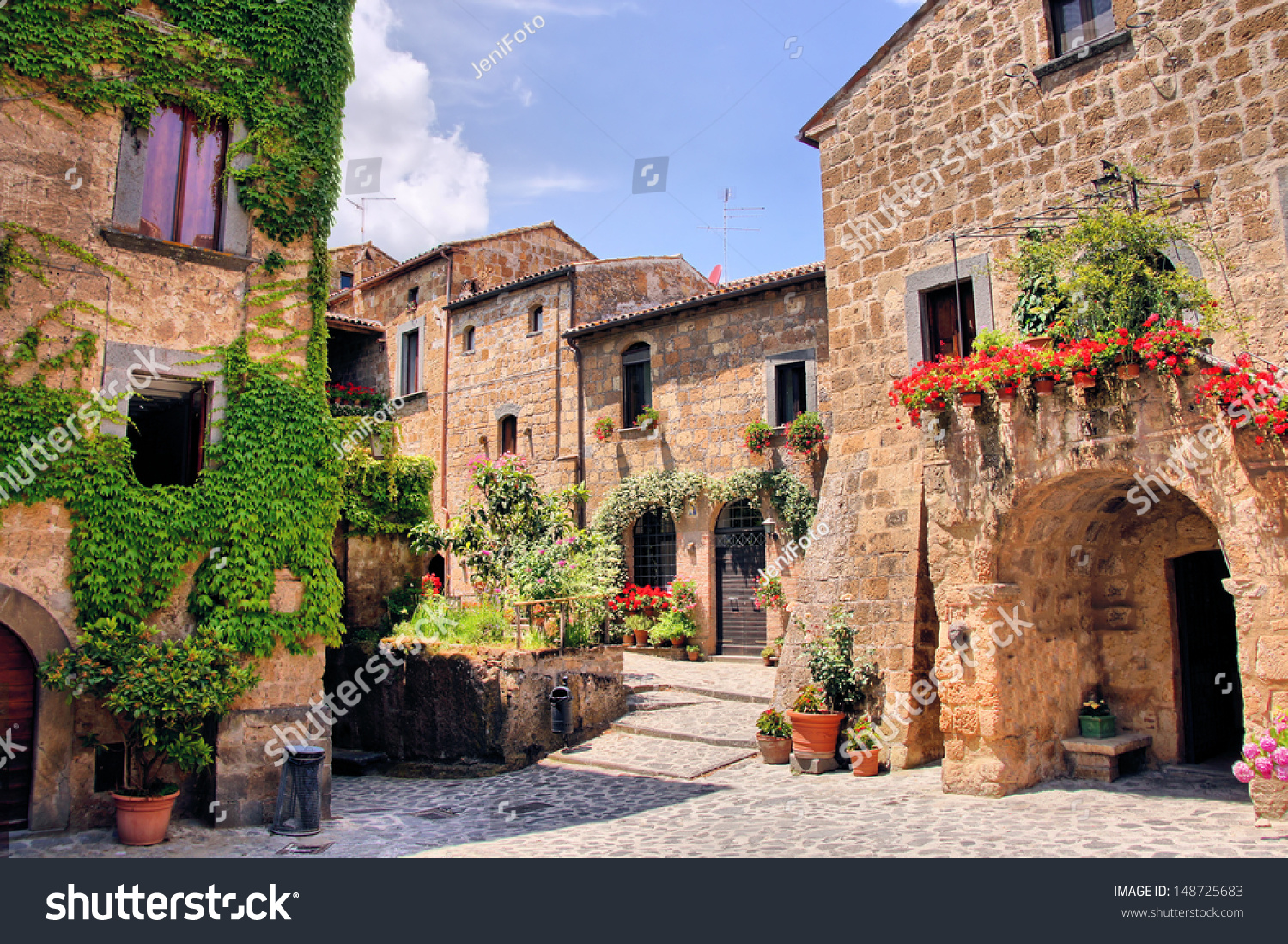 Picturesque corner of a quaint hill town in Italy