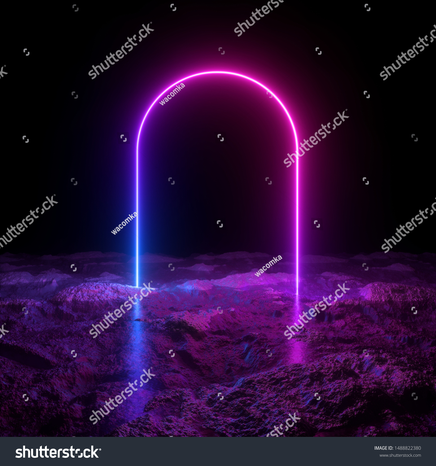 3d render abstract minimalist background pink violet blue neon arch ...