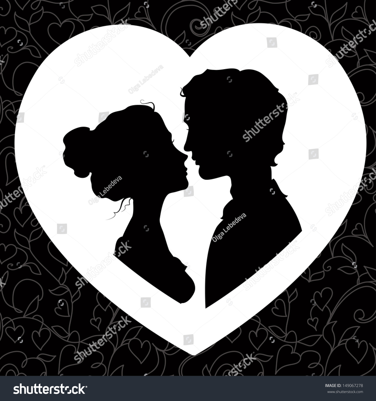 Black and white silhouettes of loving couple