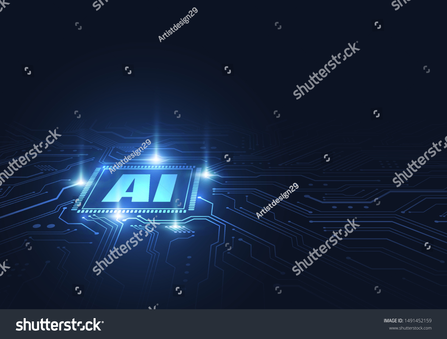 Artificial intelligence chipset on circuit board in futuristic concept technology artwork for web  banner  card  cover. Vector illustration