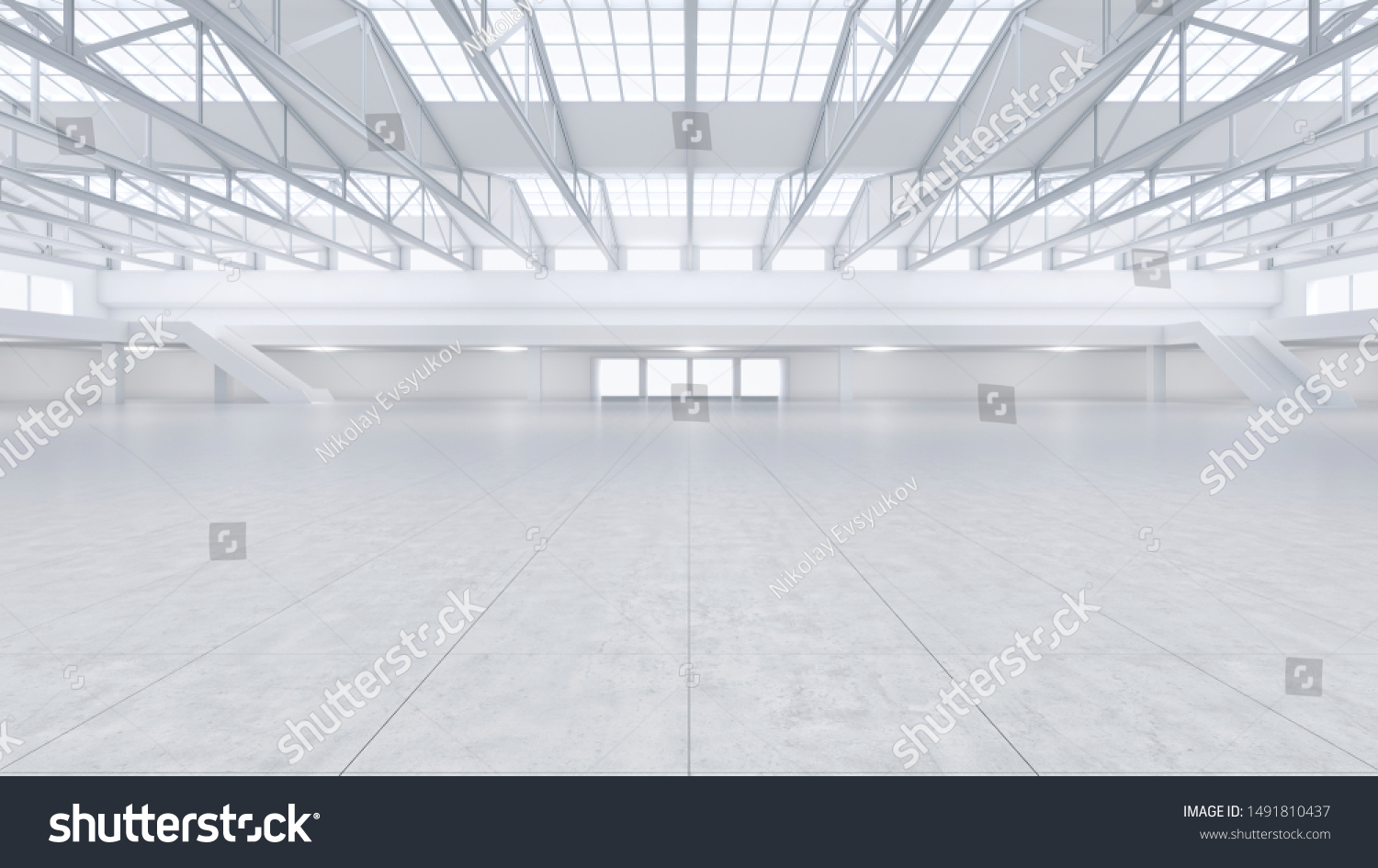 3D render of empty exhibition space. backdrop for exhibitions and events. Tile floor. Marketing mock up.