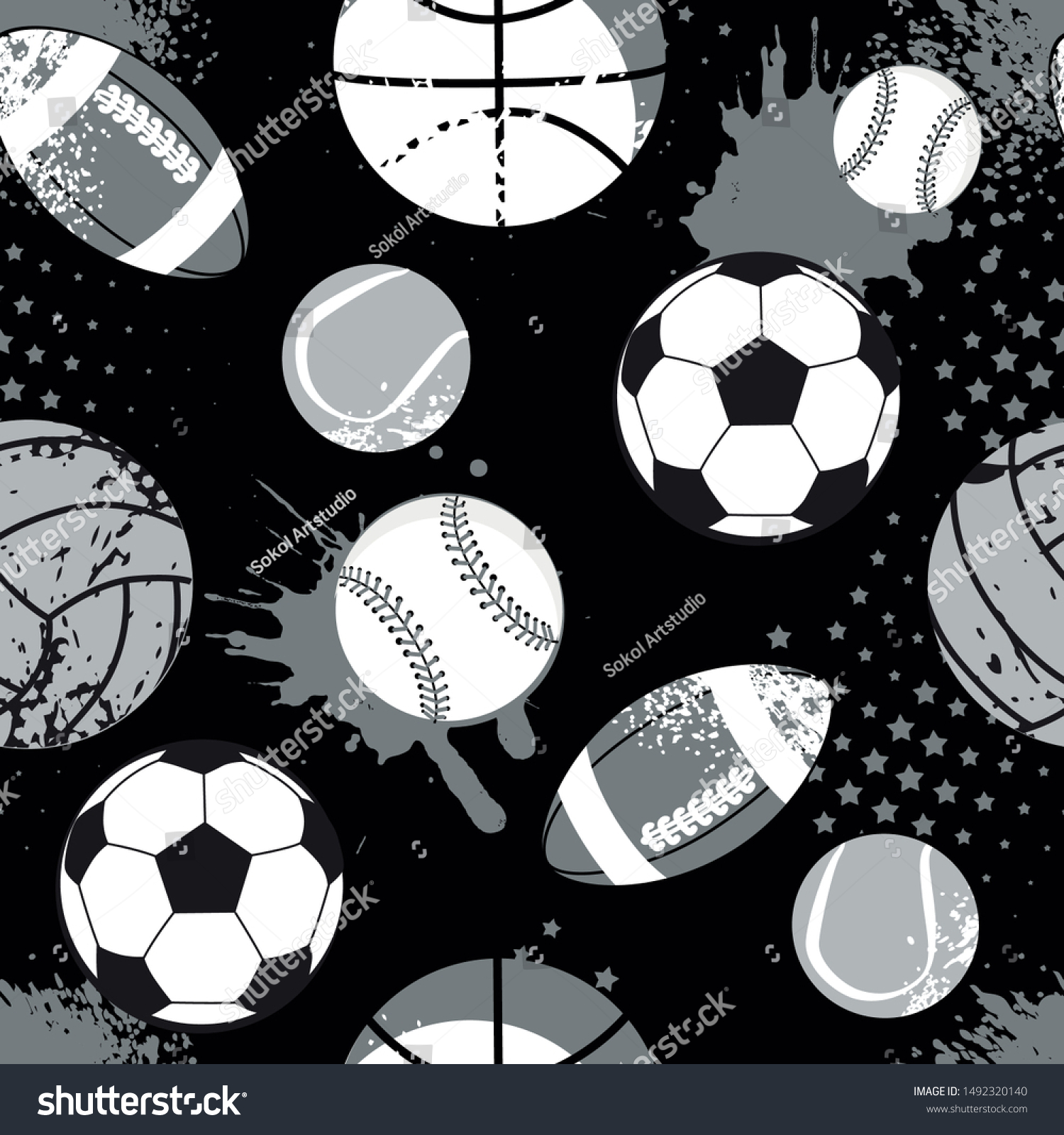 Seamless sport pattern with balls. Repeated backdrop for fashion ...