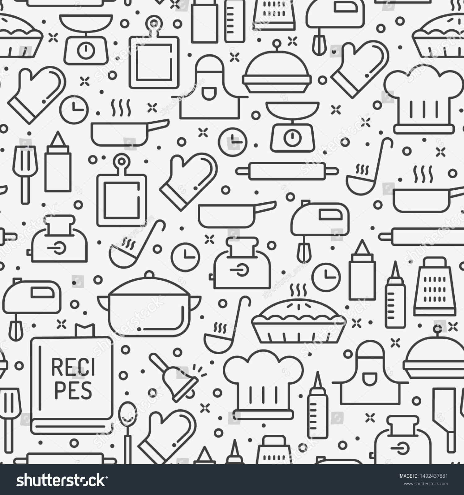 Cooking Seamless Pattern. Vector Texture Background with kitchenware.