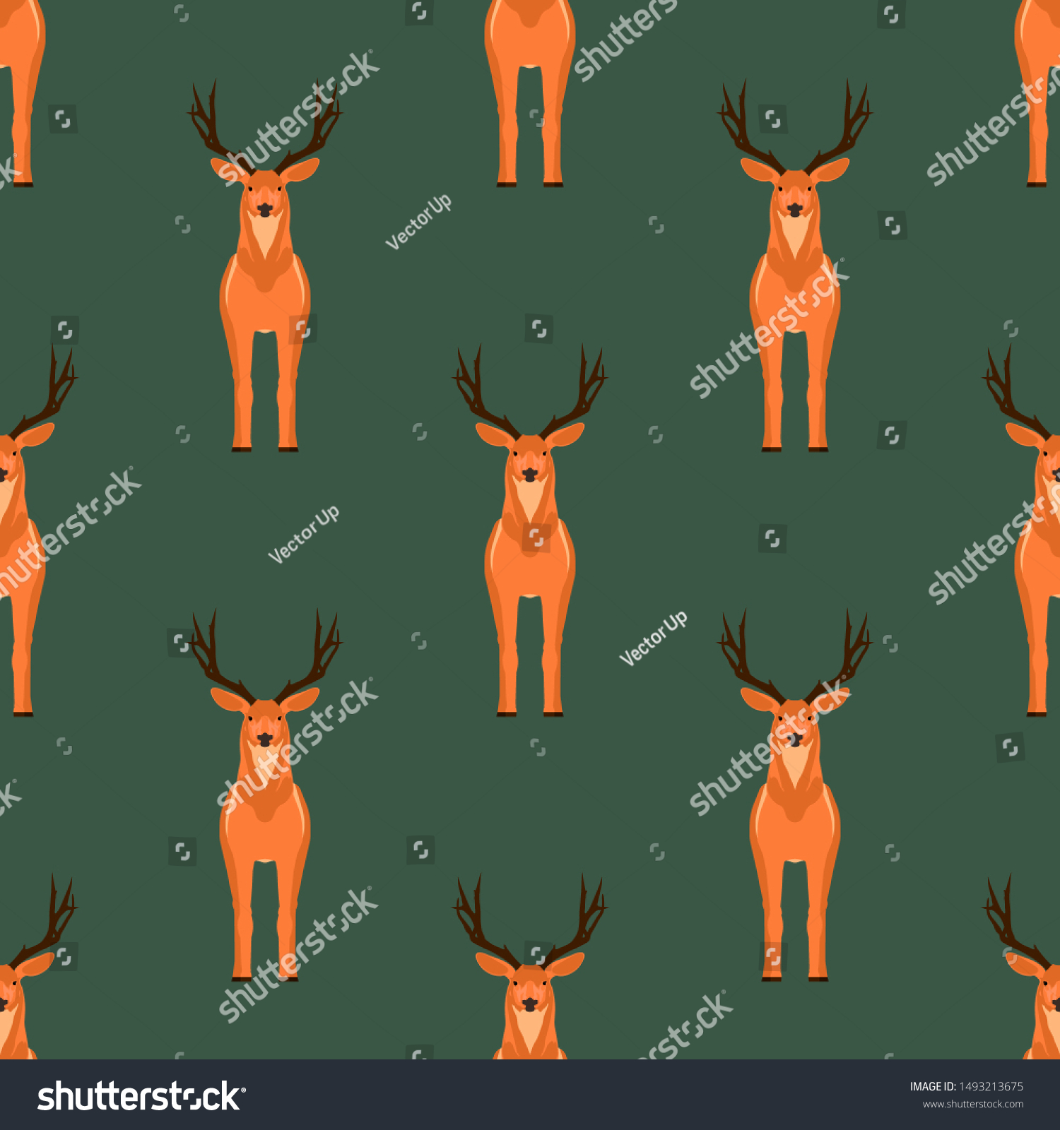 Deer front view vector symbol. Head mammal flat reindeer concept seamless pattern print wallpaper background