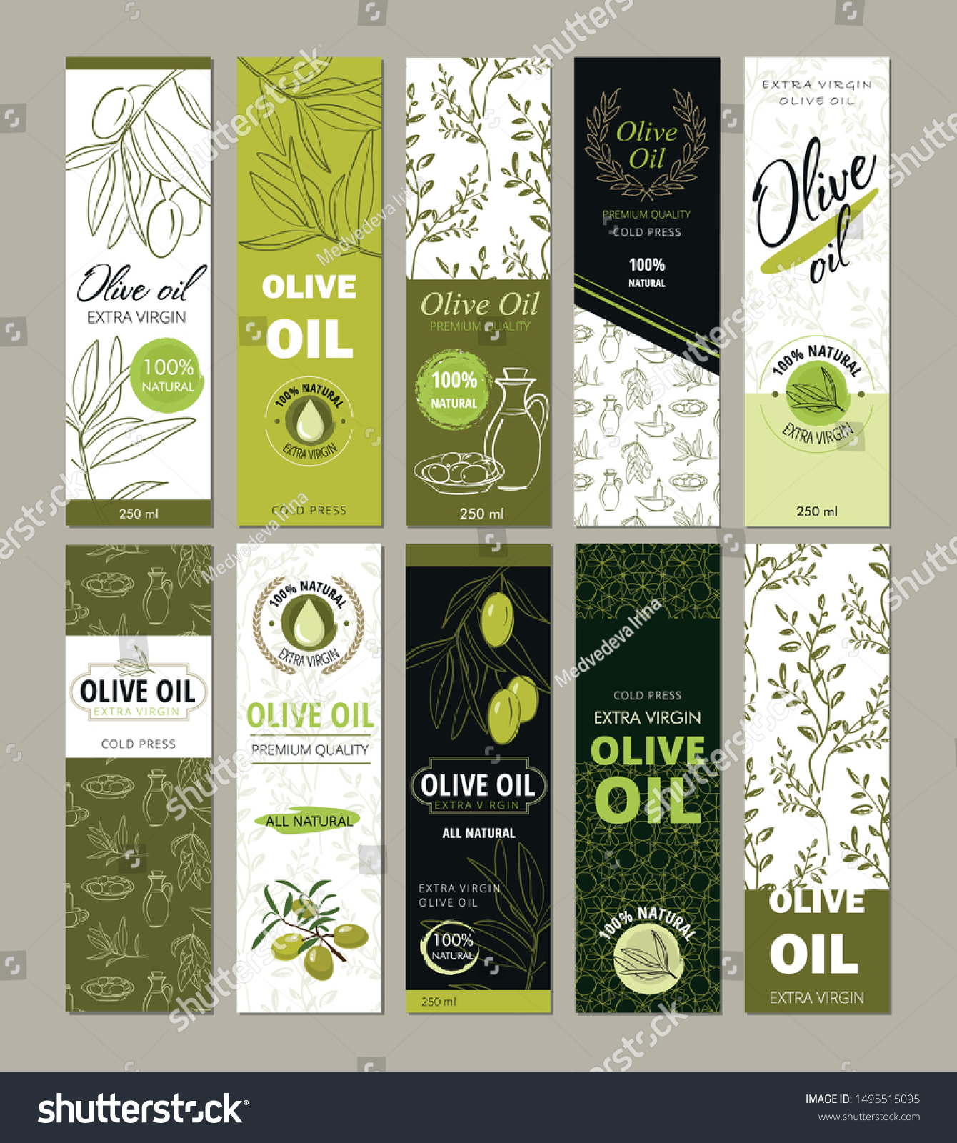 Set of templates packaging for olive oil bottles.  Vector illustration