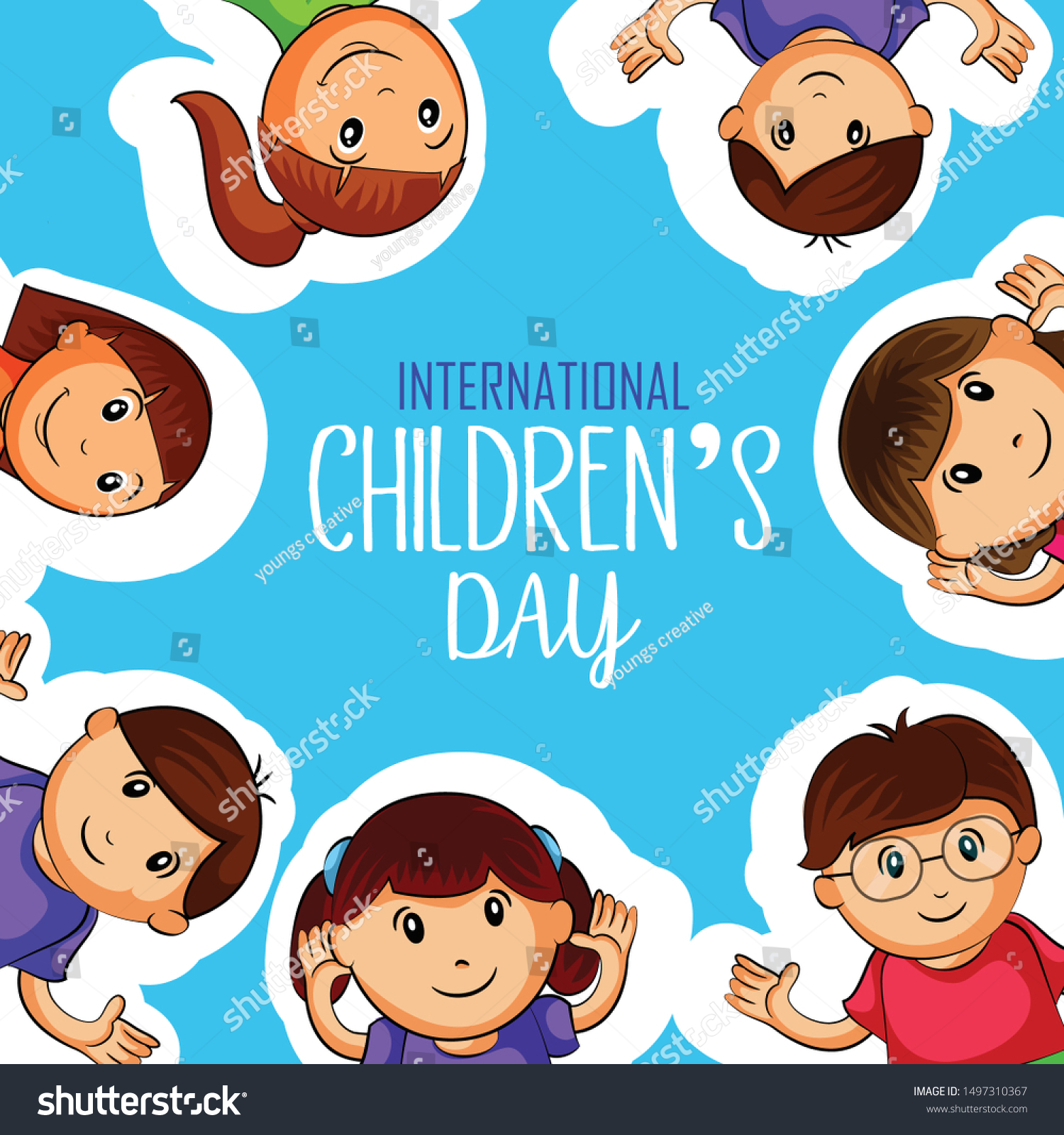 Happy children's day background poster with happy kids illustration