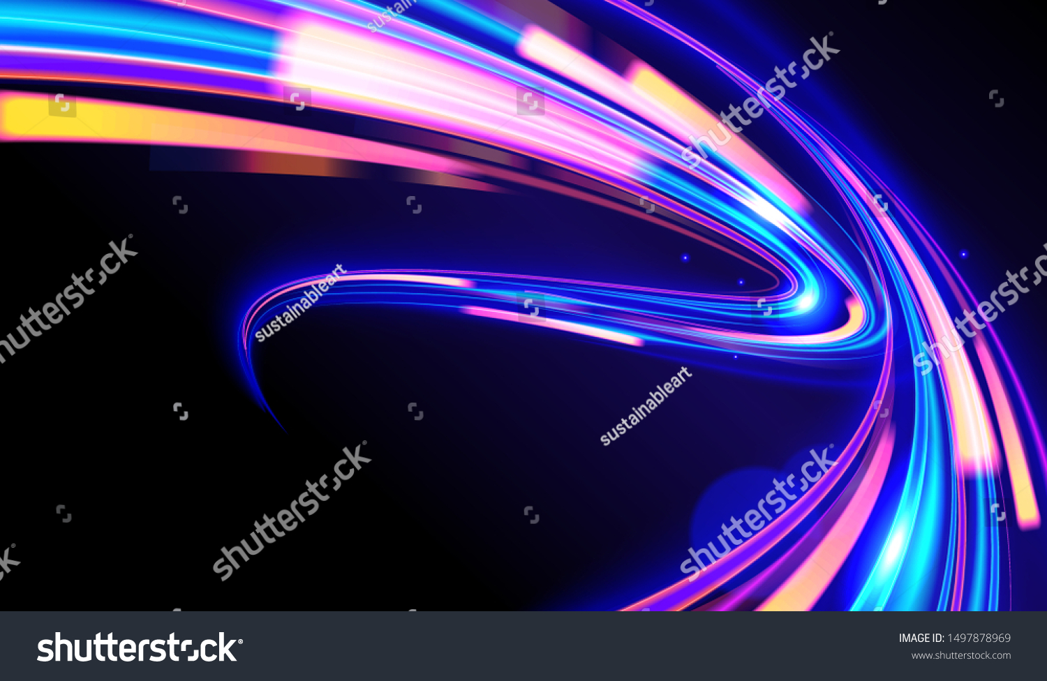 赛朋克风格 轻速效果 缓慢的快门 夜间城市的光步道的未来派插图。