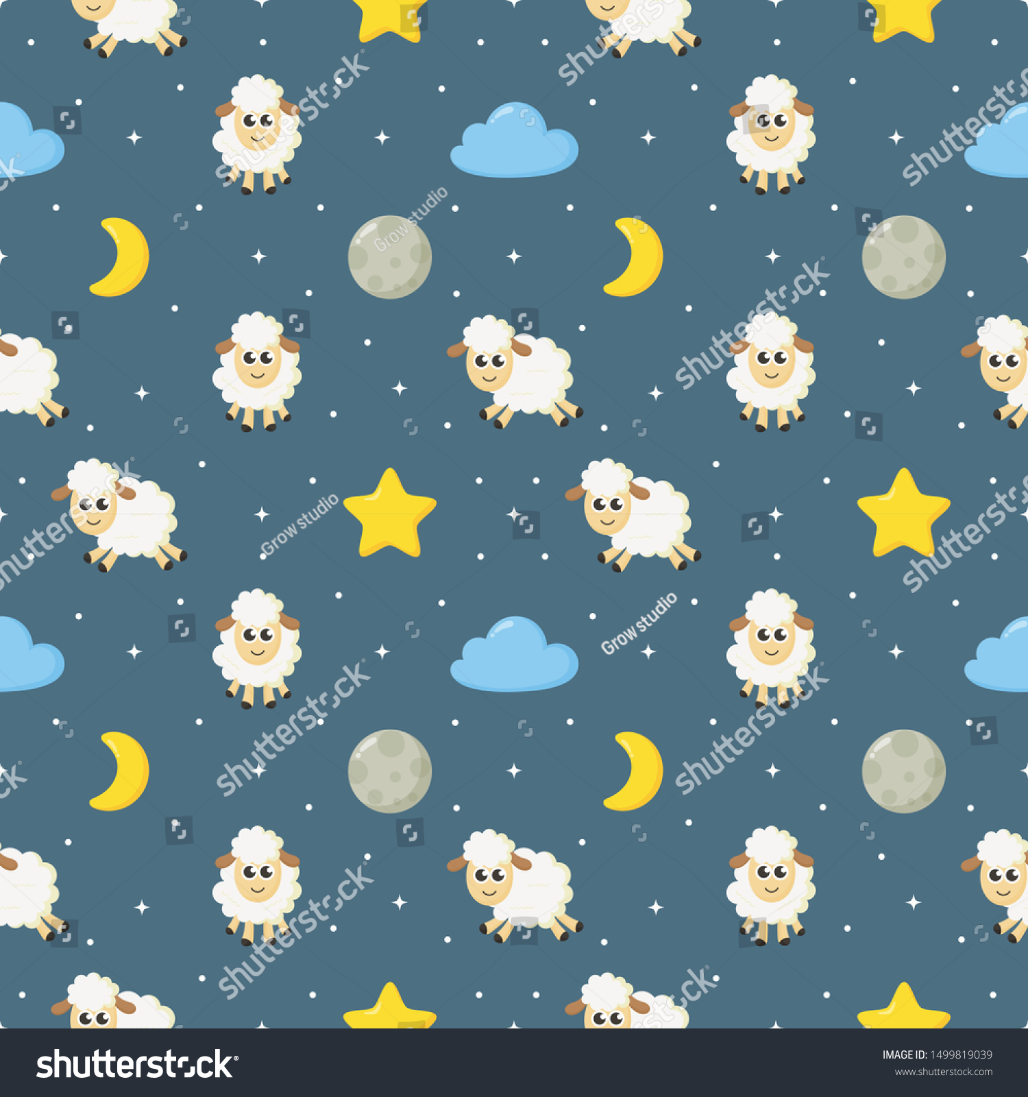 seamless sweet dreams sheep funny animal pattern on blue background for fabric  textile  paper  wallpaper  wrapping or greeting card. vector illustration.