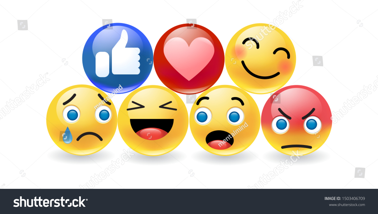 set of yellow cartoon round emotions for social medias and social networks. Vector illustration