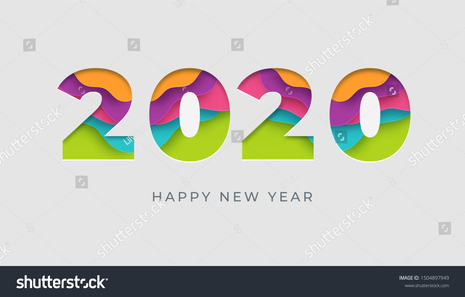2020 happy new year vector colorful card or banner in paper cut style. Eps 10