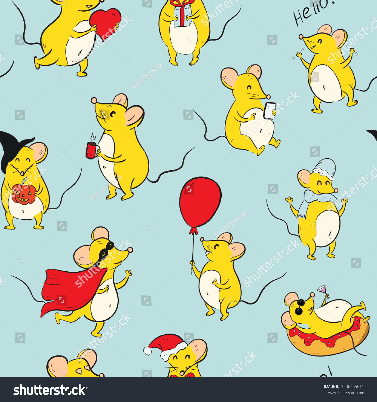 mouses cute animals seamless pattern. Concept for print  web design  cards  wallpapers  textile
