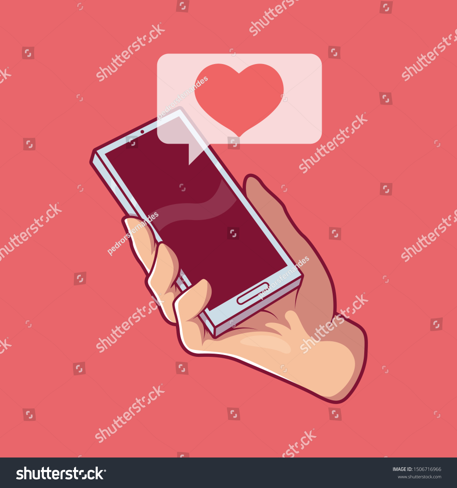 Smartphone receiving a love message vector illustration. Social media  technology  valentine design concept