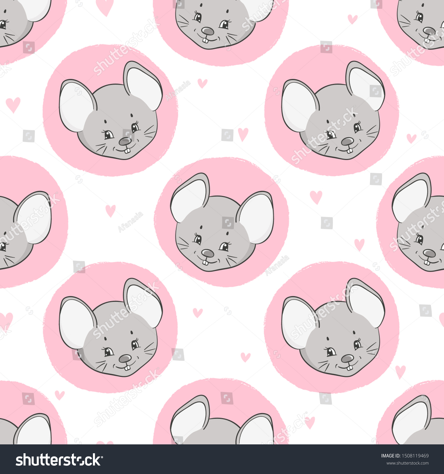 Cute mouse pattern. Vector cartoon seamless background with mice for kids.