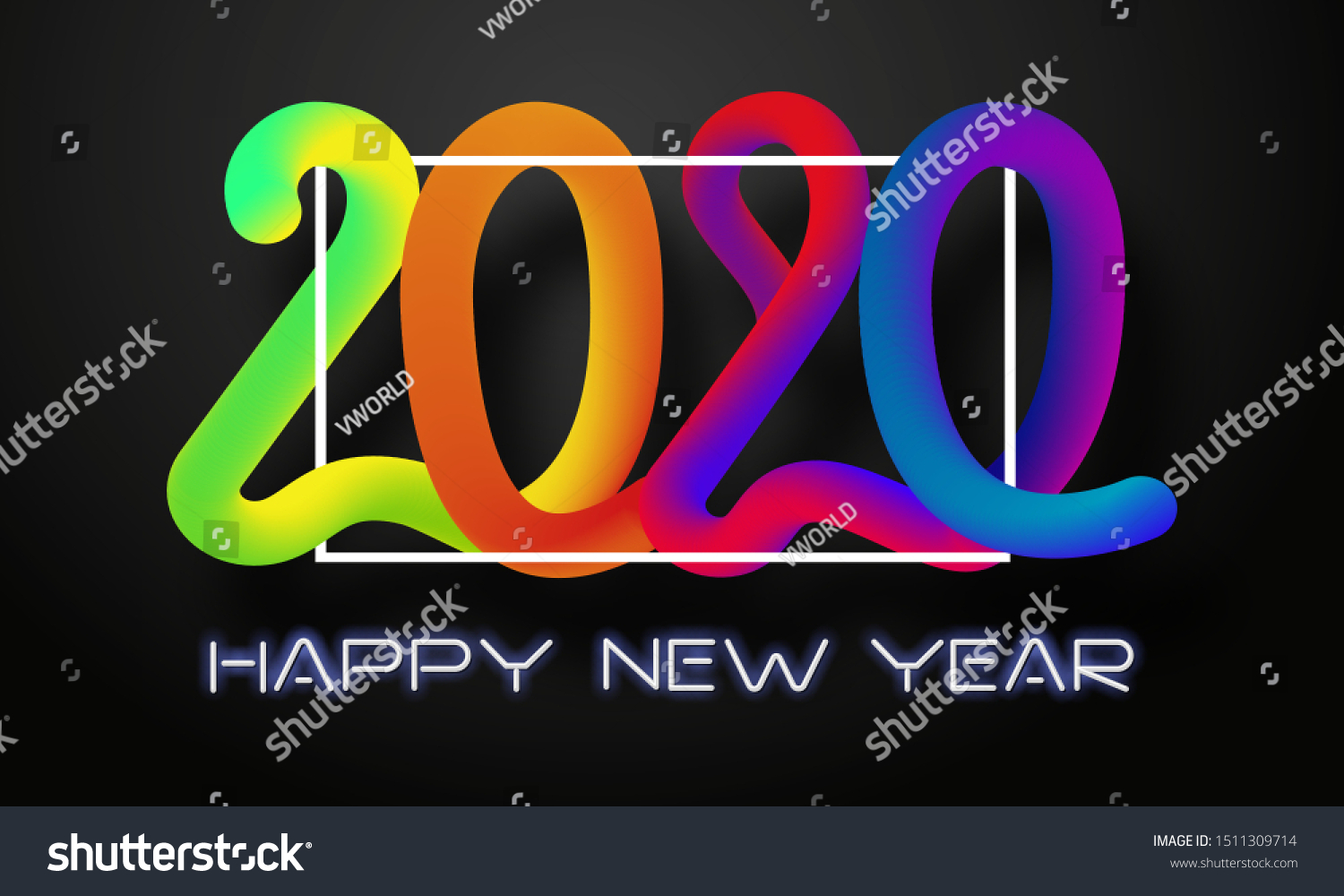 Colorful Christmas figures 2020 on dark background. Happy New Year 2020. Lettering greeting inscription. Vector illustration