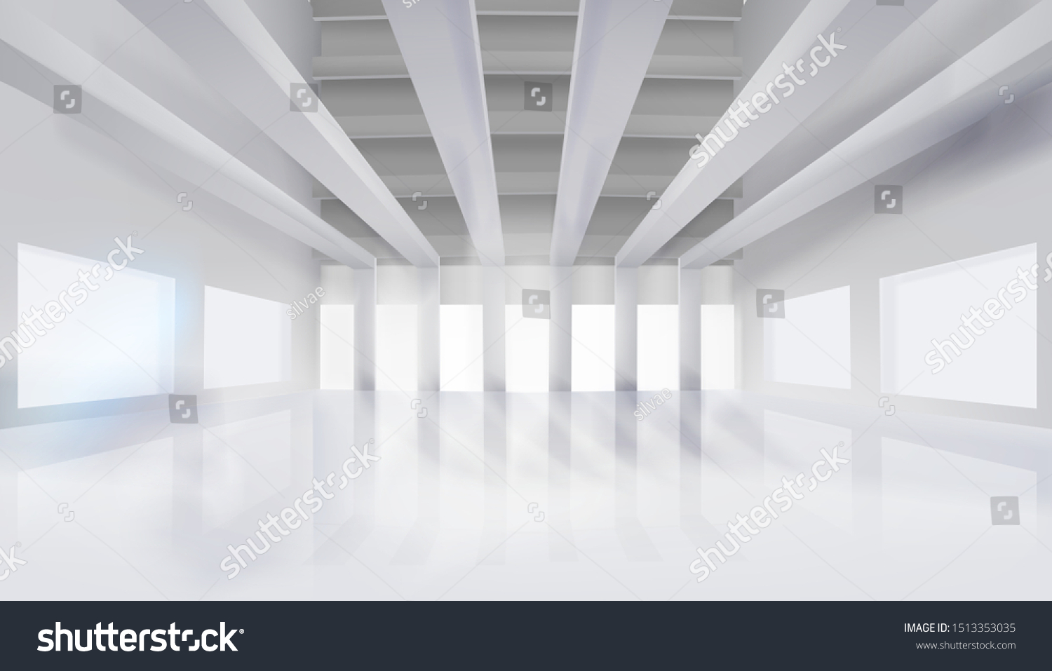 Empty interior in skyscraper. Office hall. Loft. Vector illustration.