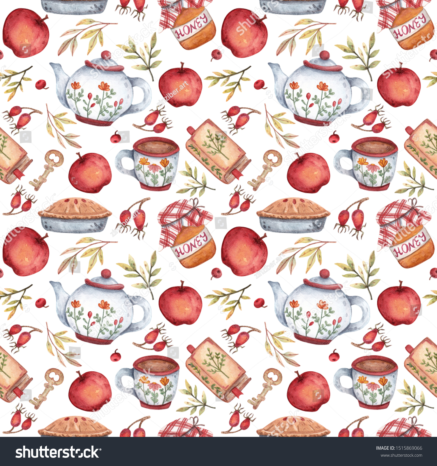 Seamless watercolor pattern on the cozy autumn theme.
