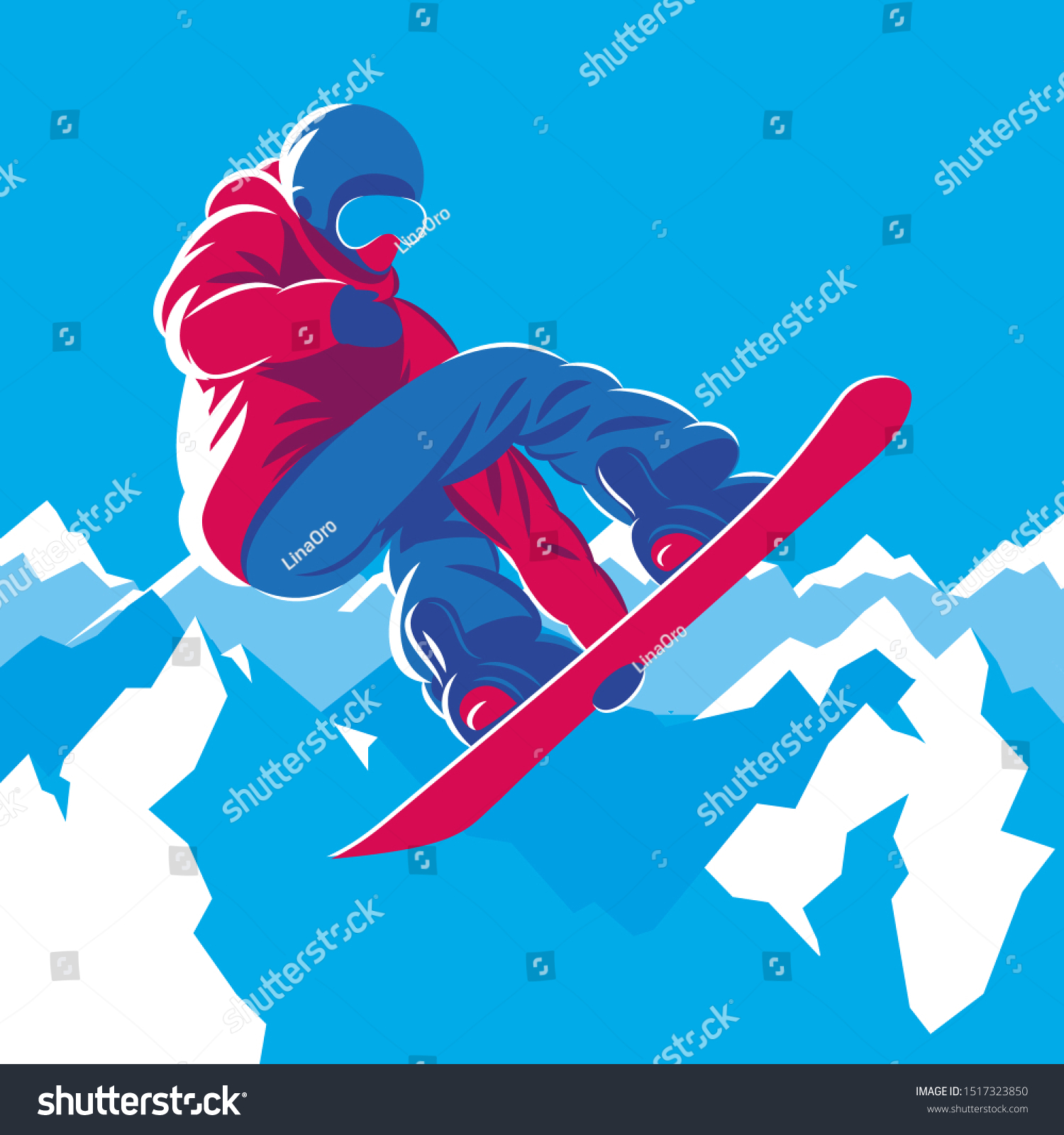 SNOWBOARDER JUMPING ON THE MOUNTAINS BACKGRUOND