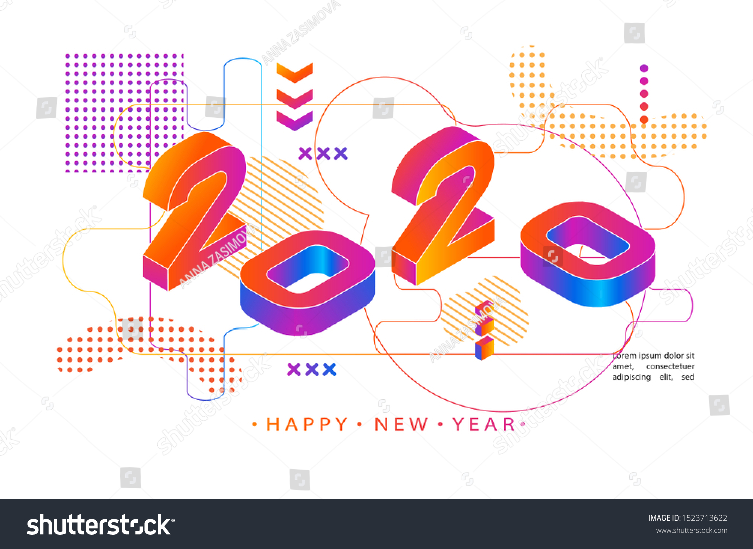 2020 Colored Memphis style. Modern Design banner with 2020 Numbers. Vector New Year illustration