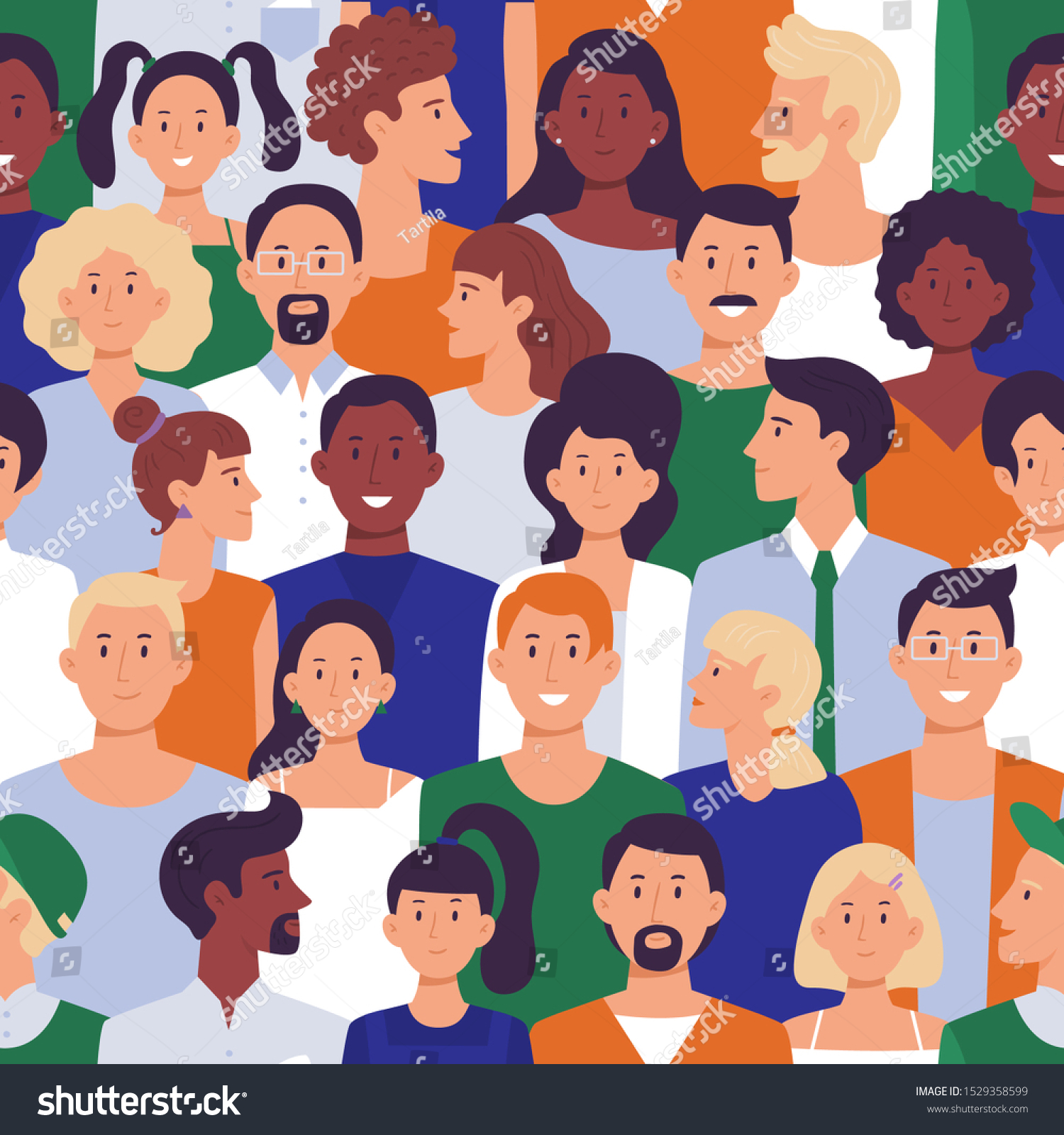 Seamless different people portraits pattern. Men and ladies crowd  social demonstration and creative avatars. International characters  social protest or society demonstration vector illustration