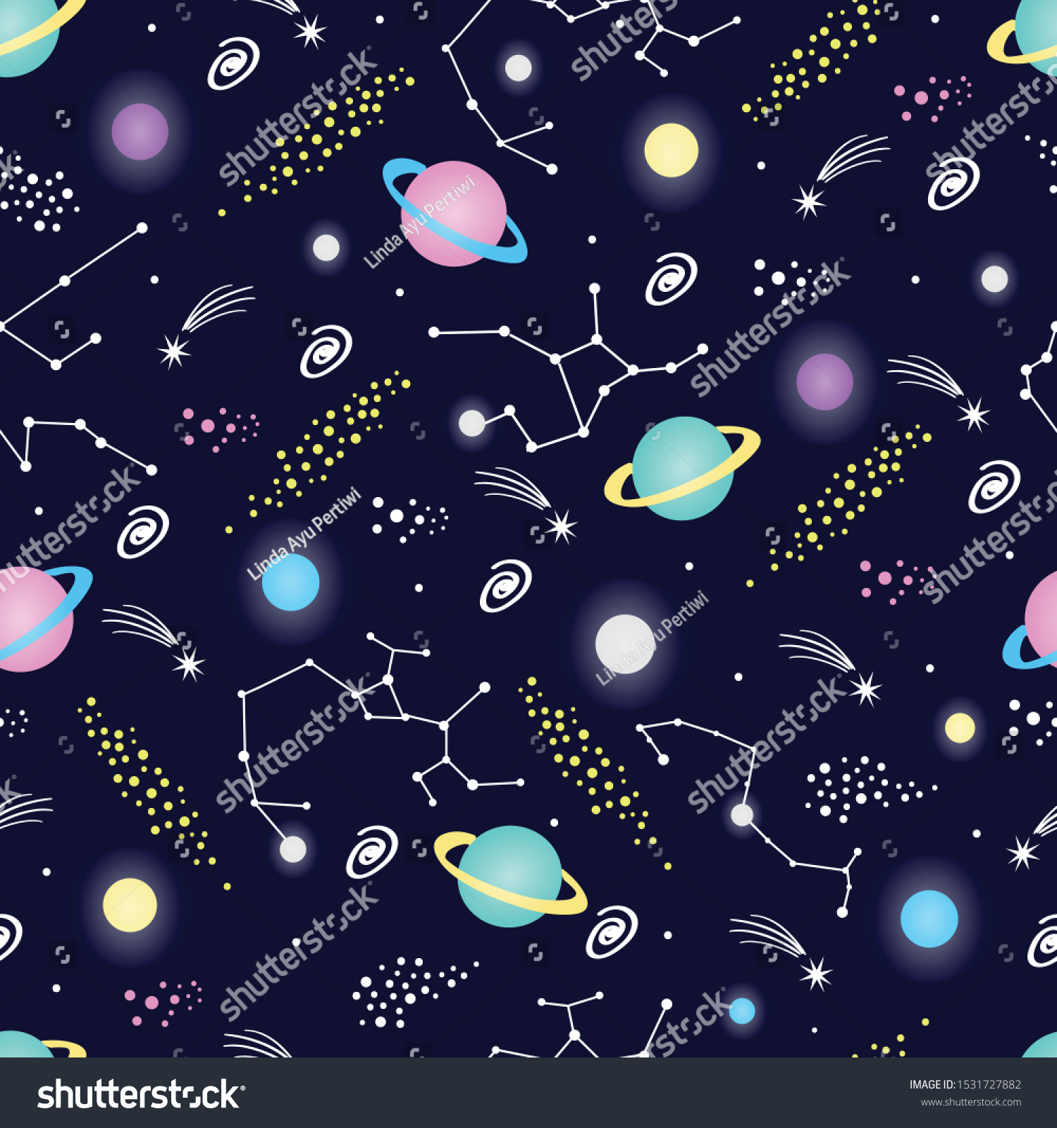 Hand drawn seamless pattern constellations planet and star sky. Zodiac ...