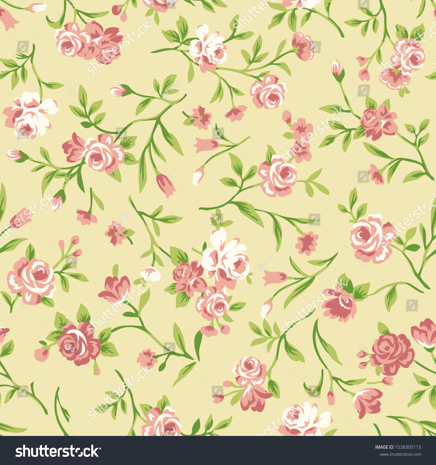 Seamless floral pattern with little pink roses vector illustration in ...