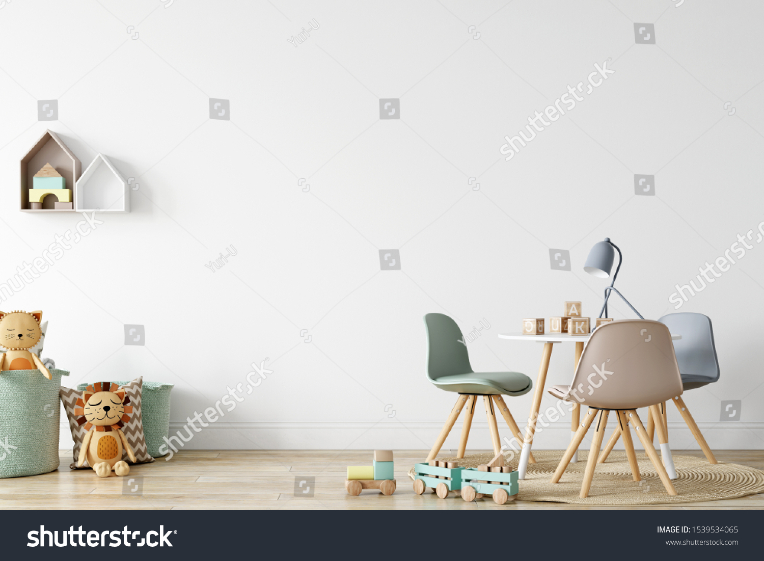 Kids Wall mock up. Kids interior. Scandinavian interior. 3d rendering  3d illustration