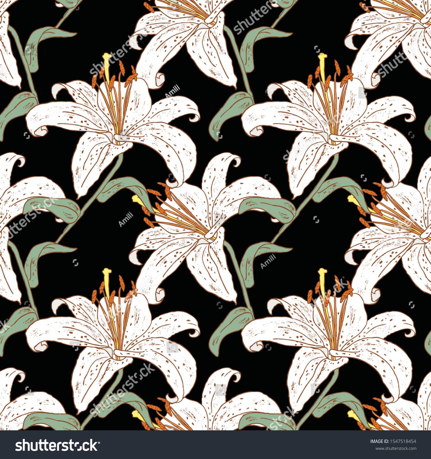 Seamless background of white garden lilies