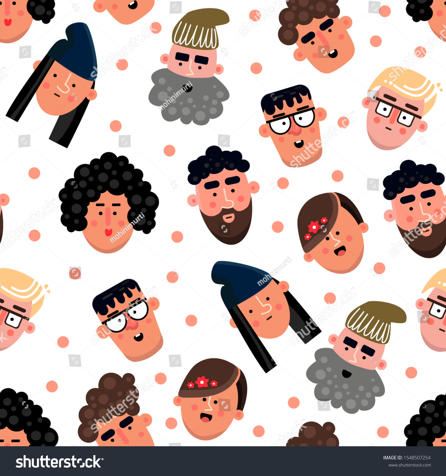 Seamless pattern of the People avatars set. Flat. Male and Female faces