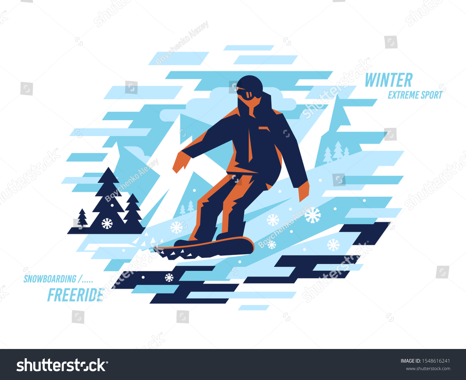 Snowboarding freeride vector modern illustration design on a white background