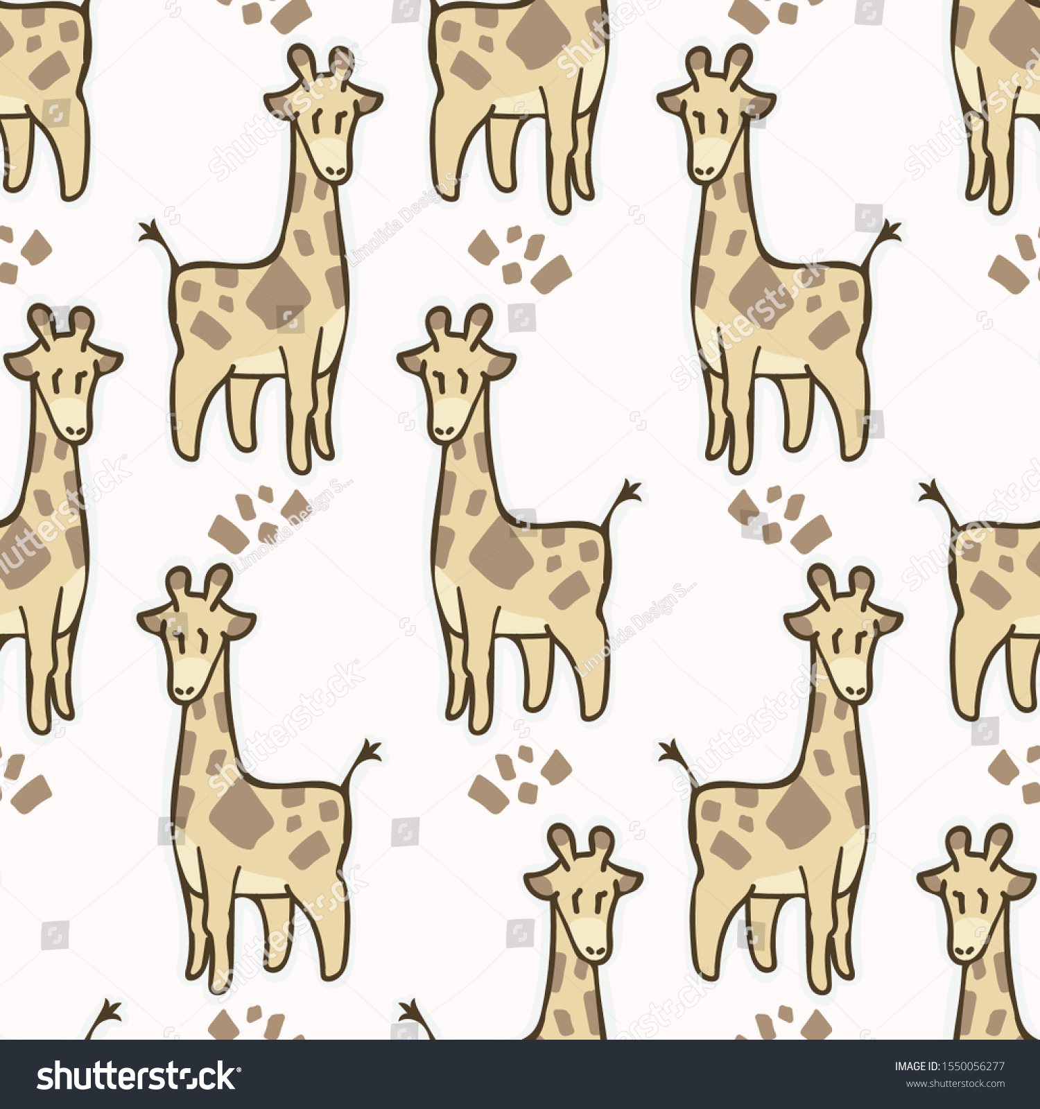 Adorable Cartoon Giraffe Seamless Vector Pattern. Hand Drawn Kawaii Safari Animal Background Illustration. Kid Doodle in Flat Color for Baby  Nursery & Child Cute Wallpaper  Textile Home Decor. EPS 10
