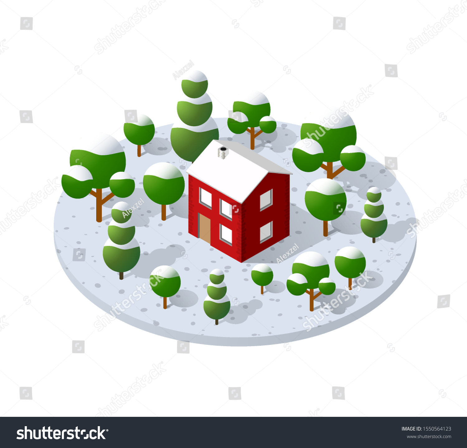 Winter Country farm trees natural forest in isometric landscape projection