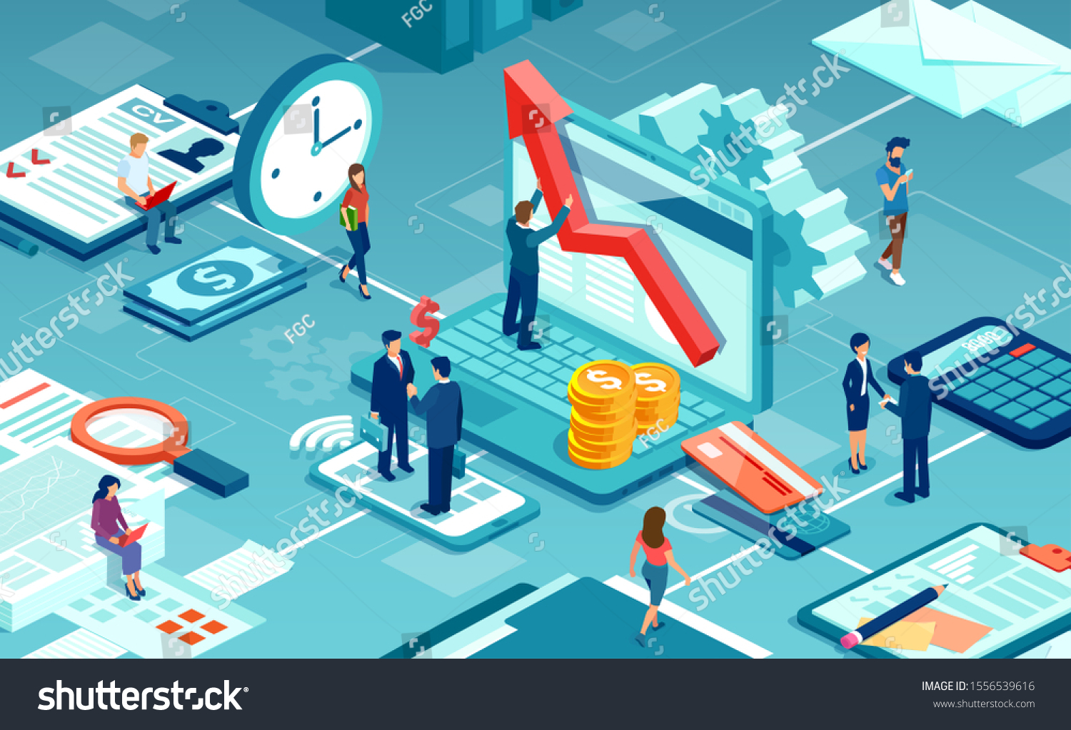 Vector of business people working together offering professional financial services to clients