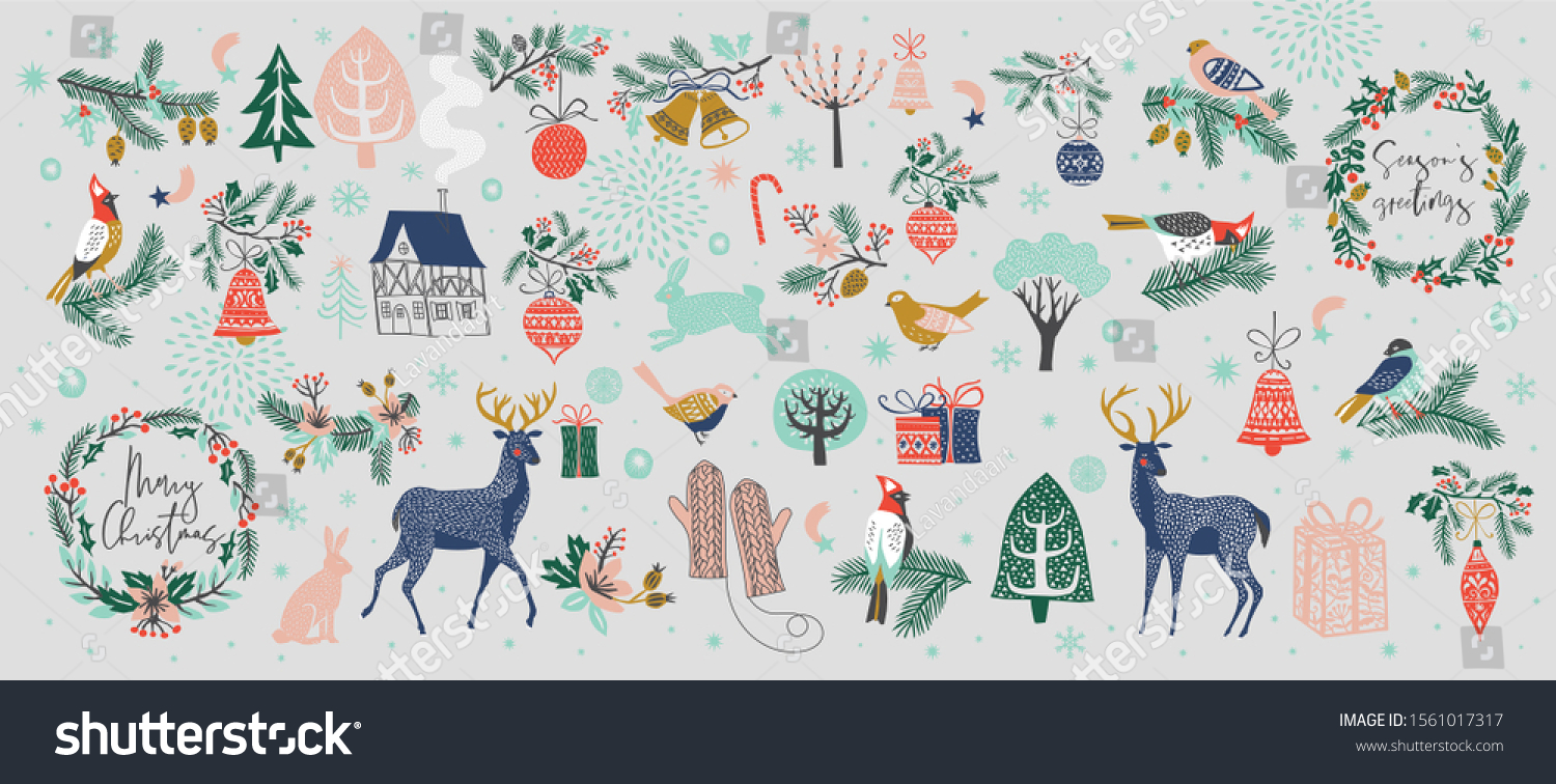 Christmas collection of decorative winter elements