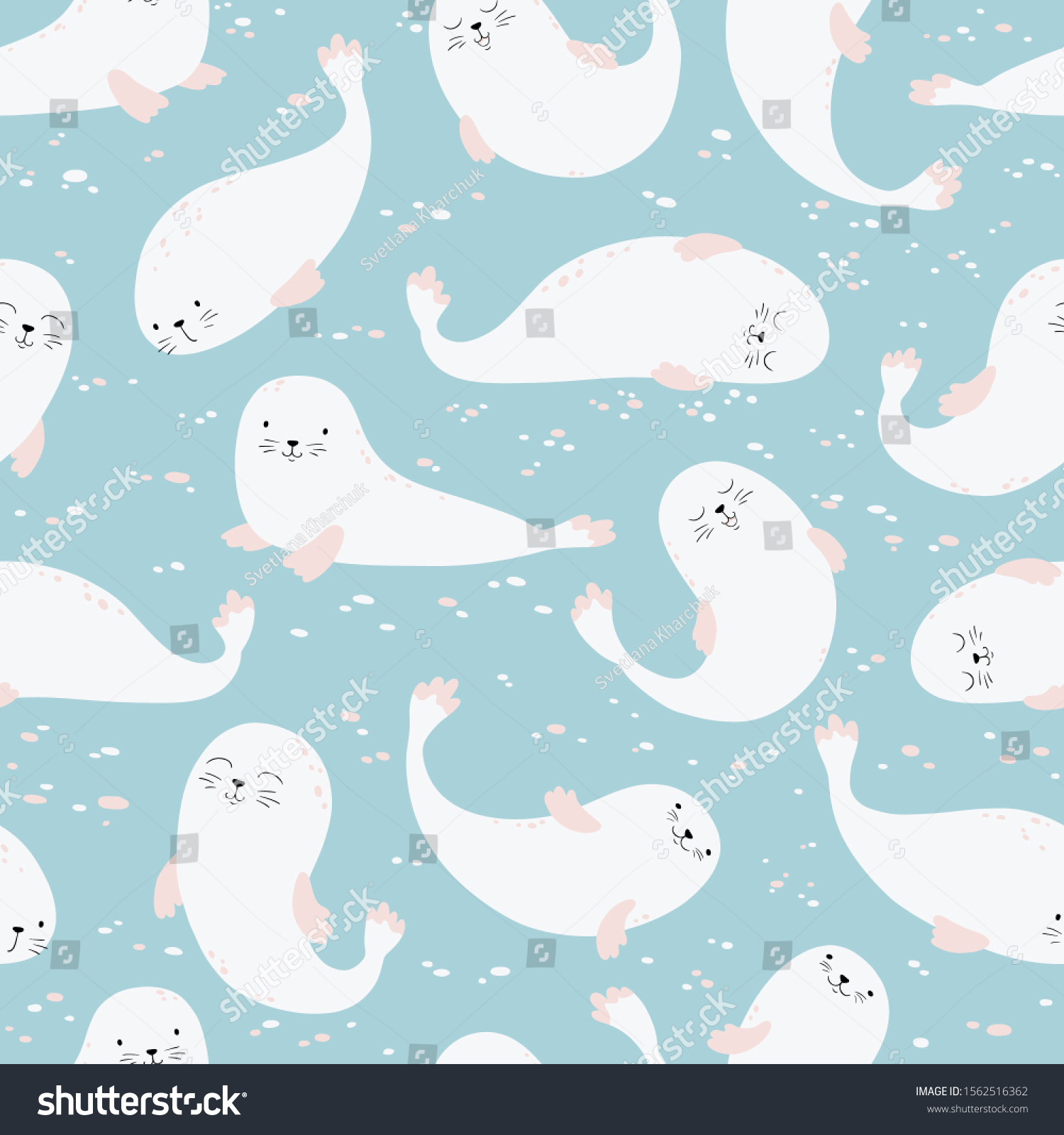 Fur seals seamless pattern. Vector cartoon illustration of a marine animal in a simple Scandinavian style. The limited beige palette is ideal for printing on fabric  textile  wrapping paper.