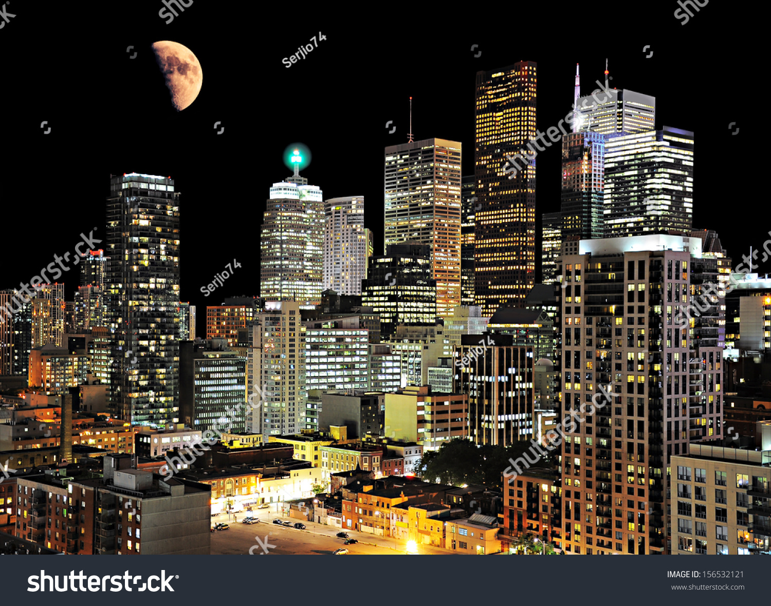 Toronto center. Night city view. Canada.