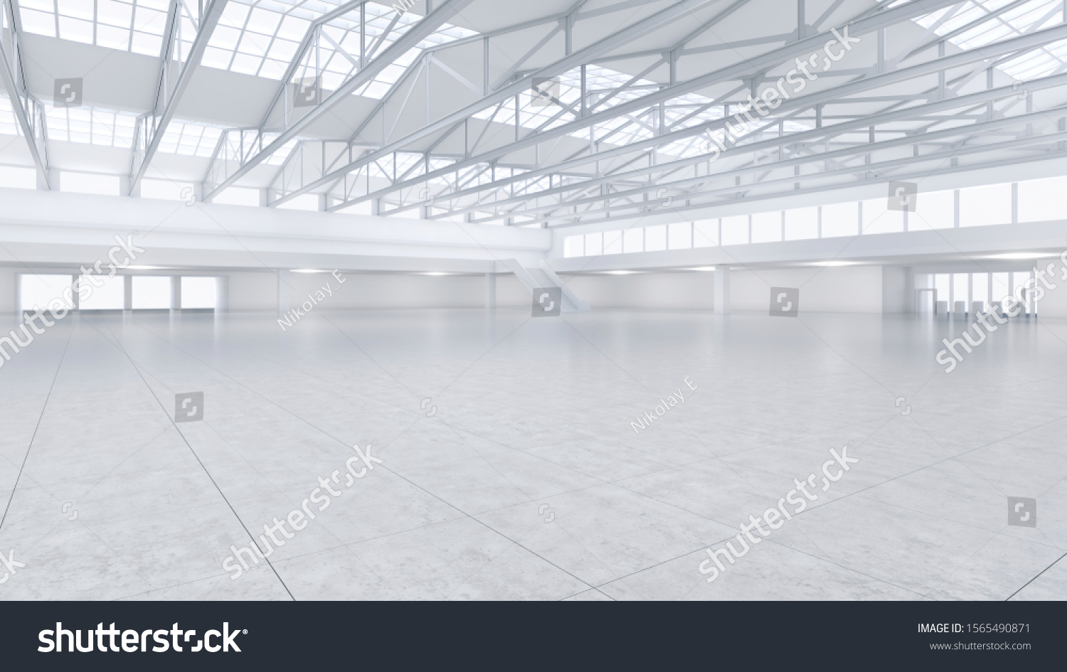 3D render of empty exhibition space. backdrop for exhibitions and events. Tile floor. Marketing mock up.