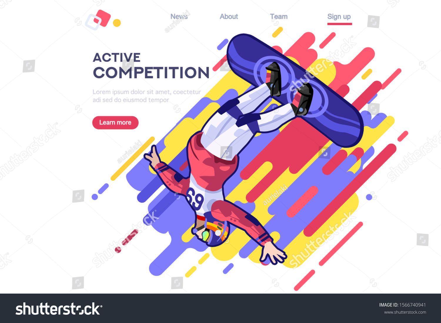 Snowboard  jumps in the nature. Male outdoors. Dangerous activity entertainment. Cool clothing for sportsman active. Clothe set. Competition  vacation  extreme road or  winter landscape illustration for young people