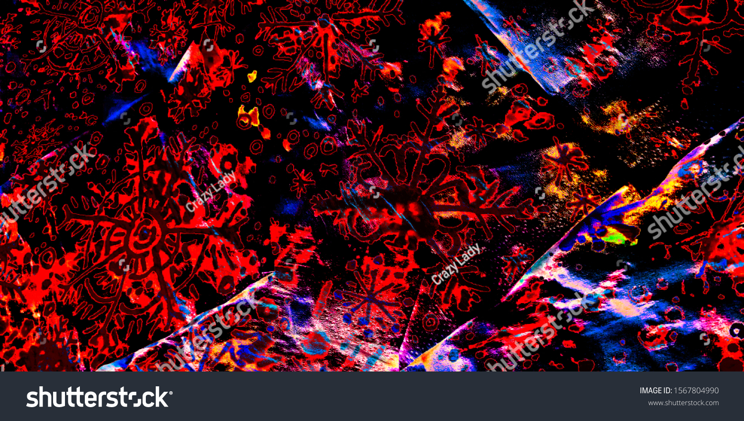 Hand Snowflake. Multicolored Snow Transparent Effect. Bright Sky Snowflake. Spruce Pattern. Snowflake Fabric. Neon Drawing.