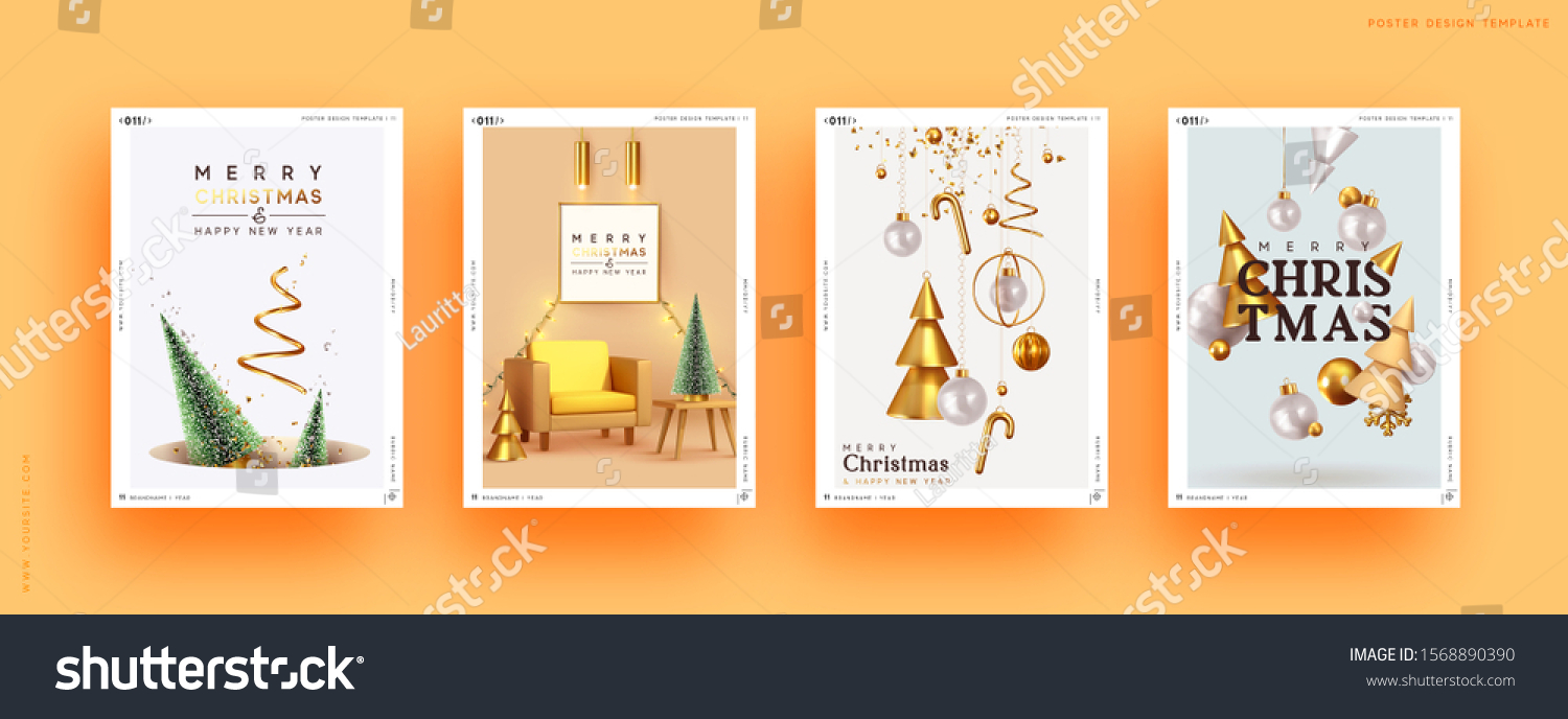 圣诞节和新年假日礼品卡。圣诞节横幅 网络海报 传单和小册子 贺卡 团体明亮的封面。使用逼真的圣诞装饰物体设计。