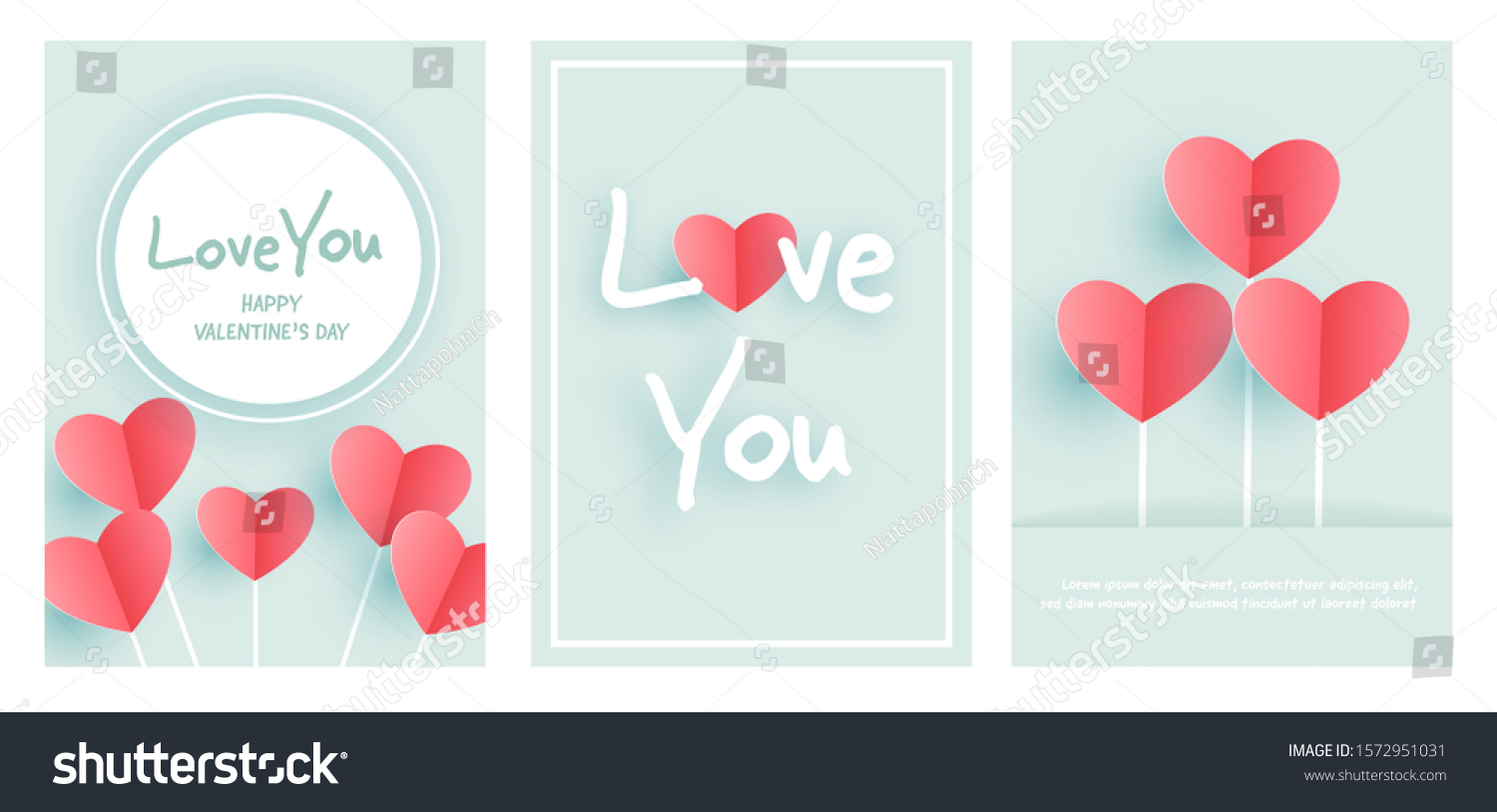 Set of Valentine's day greeting card with hearts in paper cut style ._站 ...