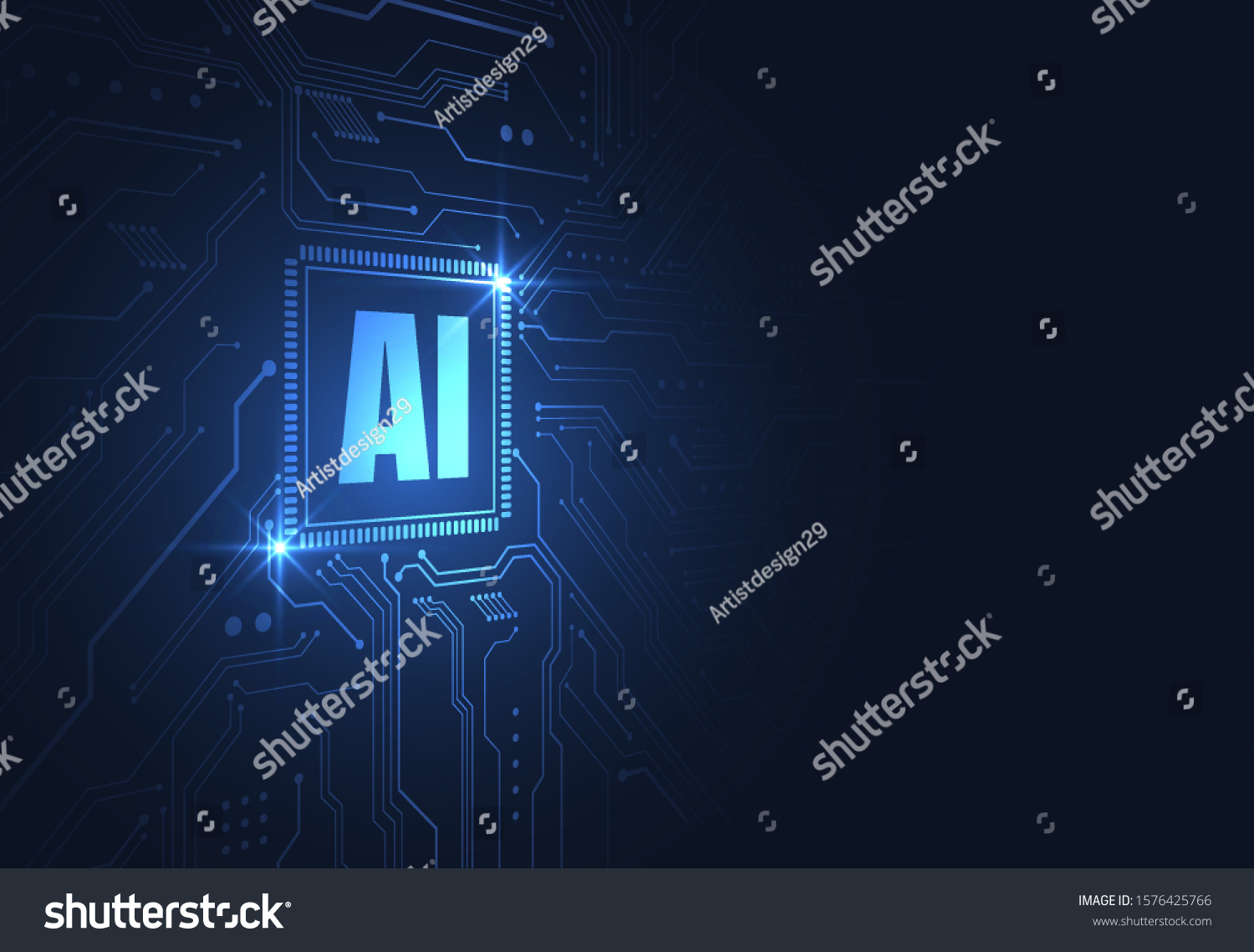 Artificial intelligence chipset on circuit board in futuristic concept technology artwork for web  banner  card  cover. Vector illustration